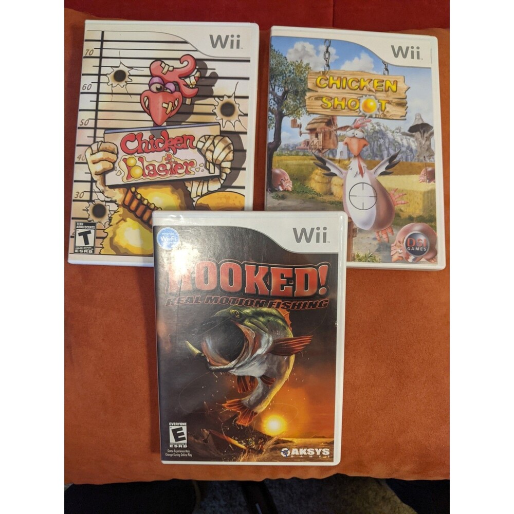 Chicken Blaster, Chicken Shoot & Hooked Real Fishing, Wii Nintendo, 3 PACK!!